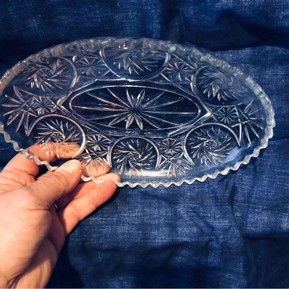 Intricate American Brilliant cut crystal platter, pinwheel design , sawtooth - Picture 4 of 7